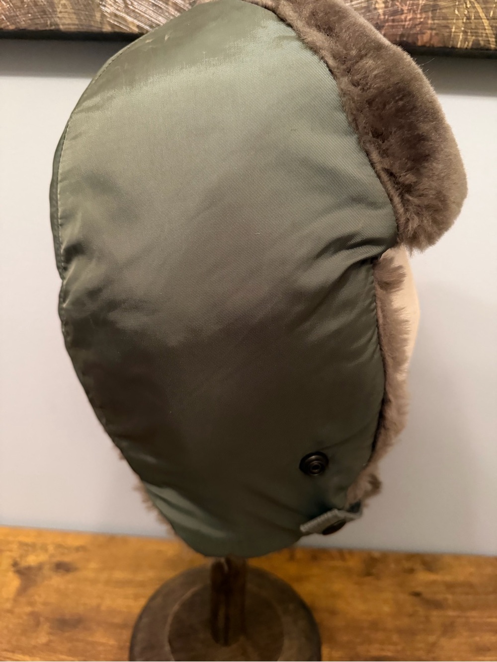 USAF B-9B Flyers Winter Helmet Bancroft Faux Fur Trapper Hat Olive Medium - Picture 10 of 12